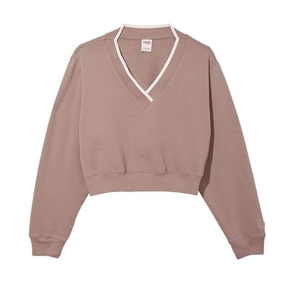 Victoria’s Secret Pink Premium Fleece V-Neck Pullover In Iced Coffee-SizeM🤎 - Picture 4 of 8
